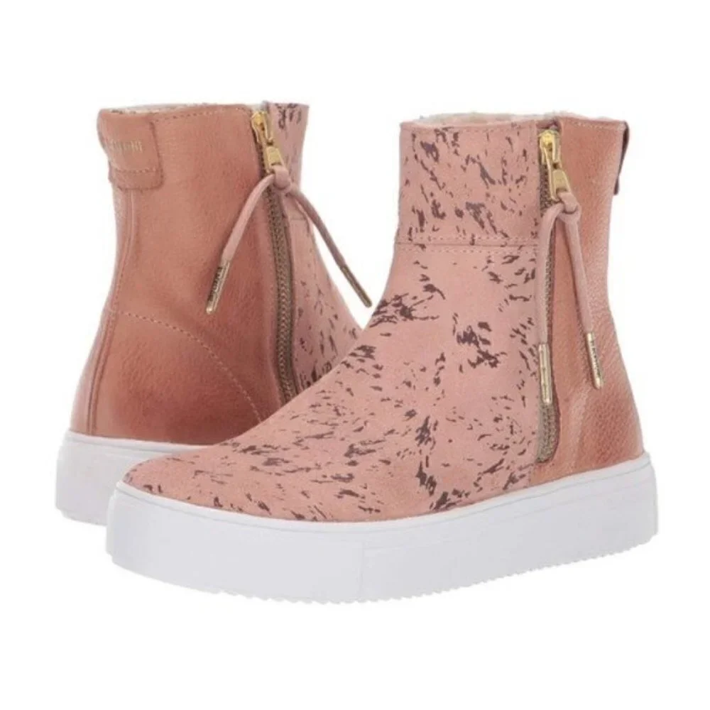 Blackstone 10/40 Zipper Ankle Sneaker Bootie Boots Faux Fur Lined SL70 Tan/Pink